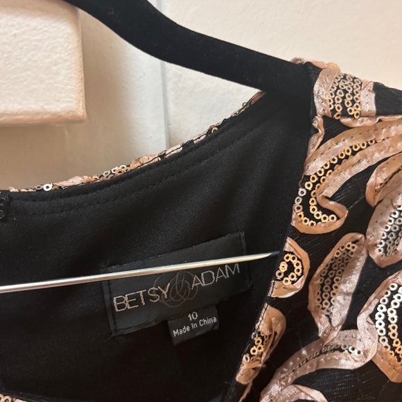 Betsy & Adam Black and Gold Floral Midi Dress